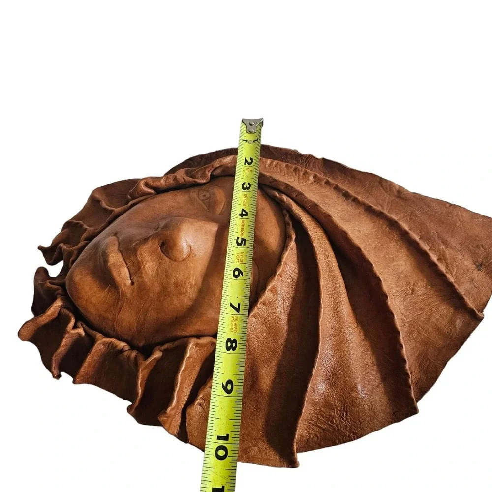 (2) Vintage Sculpture Woman Face Wall Tribal Hanging‎ Mask 3D Leather